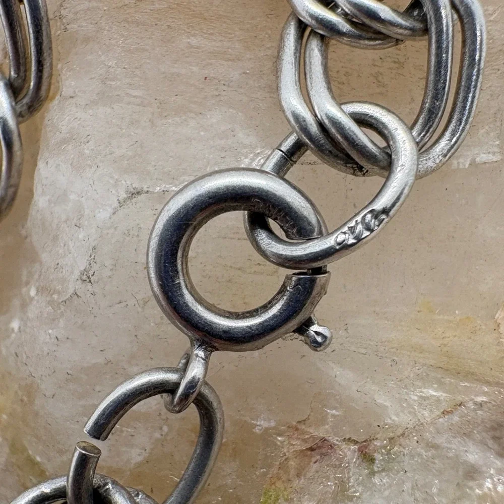Vintage Sterling Silver Double Link Charm Bracelet 7 Inch 9.18g 925 Chain